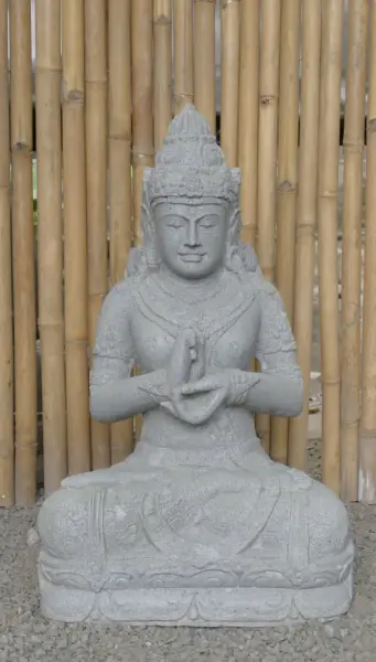 Product image of the product “Seated Dewi Sri, position chakra turning the wheel, 79 cm high riverstone grey, modell with sativa ”